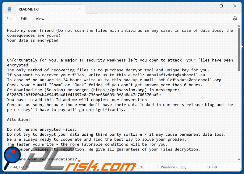 GAGAKICK ransomware ransom note (README.TXT) GIF