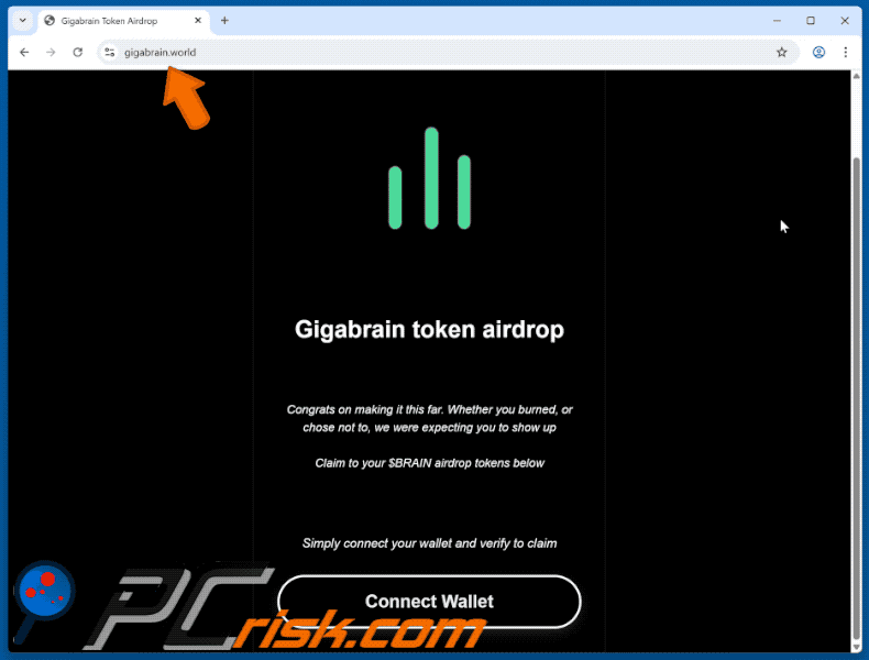 Appearance of the fake Gigabrain Token Airdrop website (GIF)