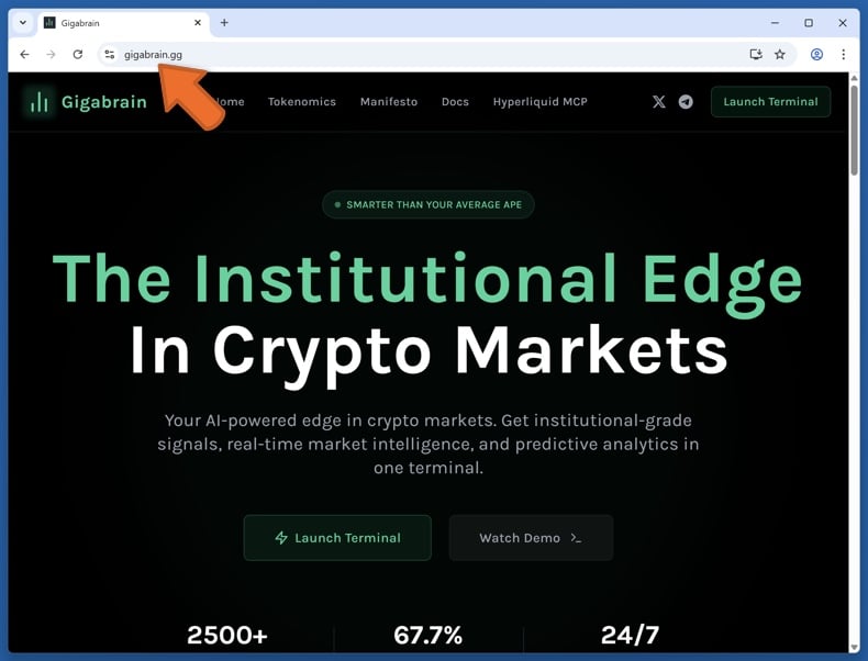 Appearance of the real Gigabrain website (gigabrain.gg)