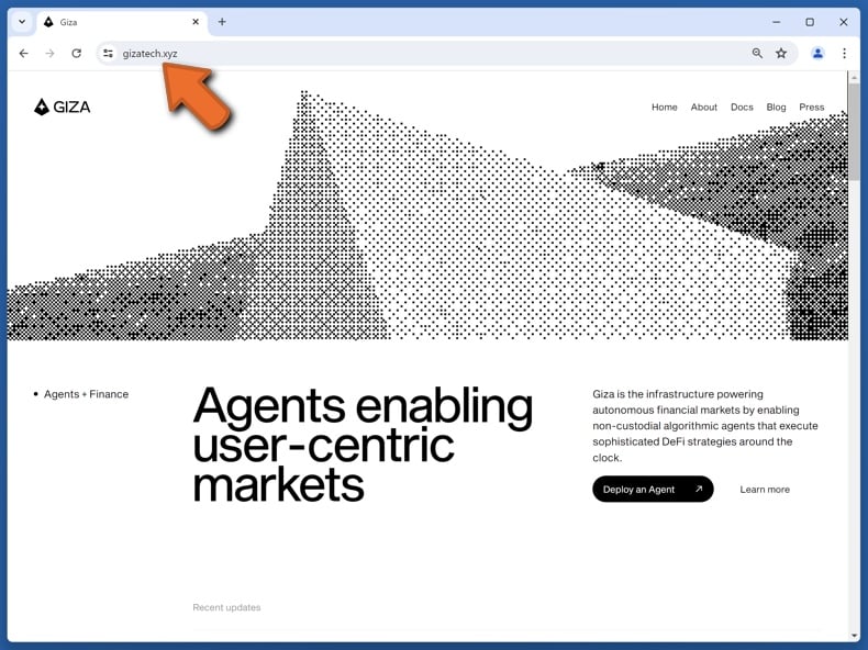 Appearance of the real Giza website (gizatech.xyz)