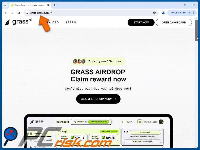 Appearance of Grass Airdrop scam