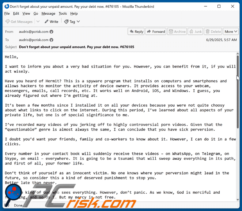 Have You Heard Of Hermit scam email appearance (GIF)