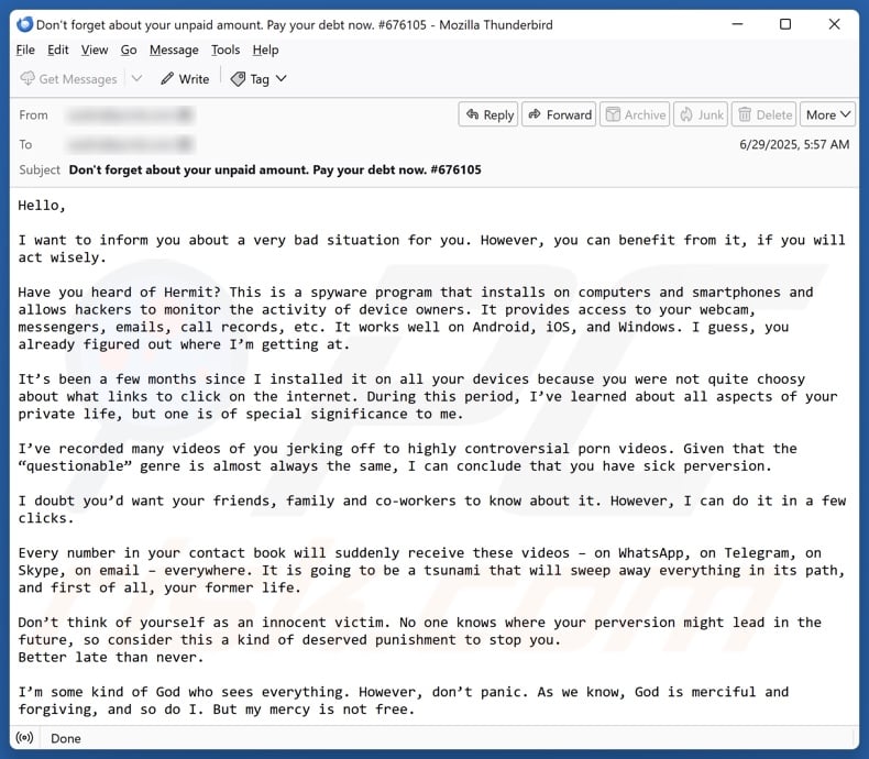 Have You Heard Of Hermit email spam campaign