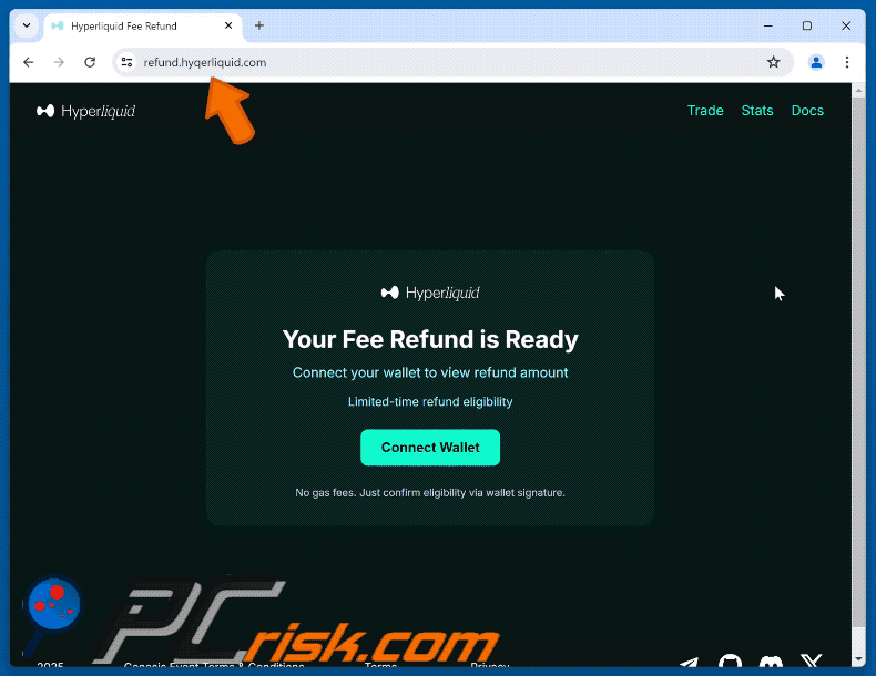 Appearance of the fake Hyperliquid Fee Refund website (GIF)