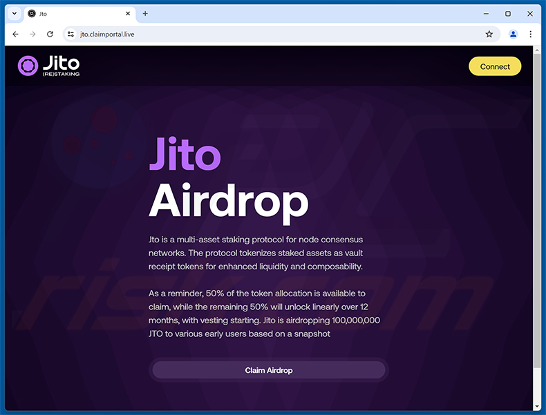 Jito (JTO) Token Airdrop scam website (jto.claimportal[.]live)