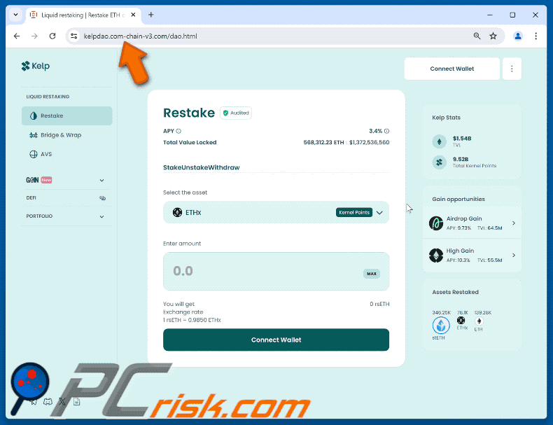 Appearance of the fake Kelp Staking website (GIF)