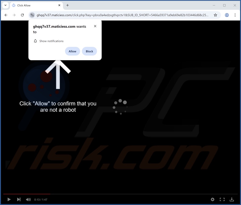 maticiess[.]com pop-up redirects