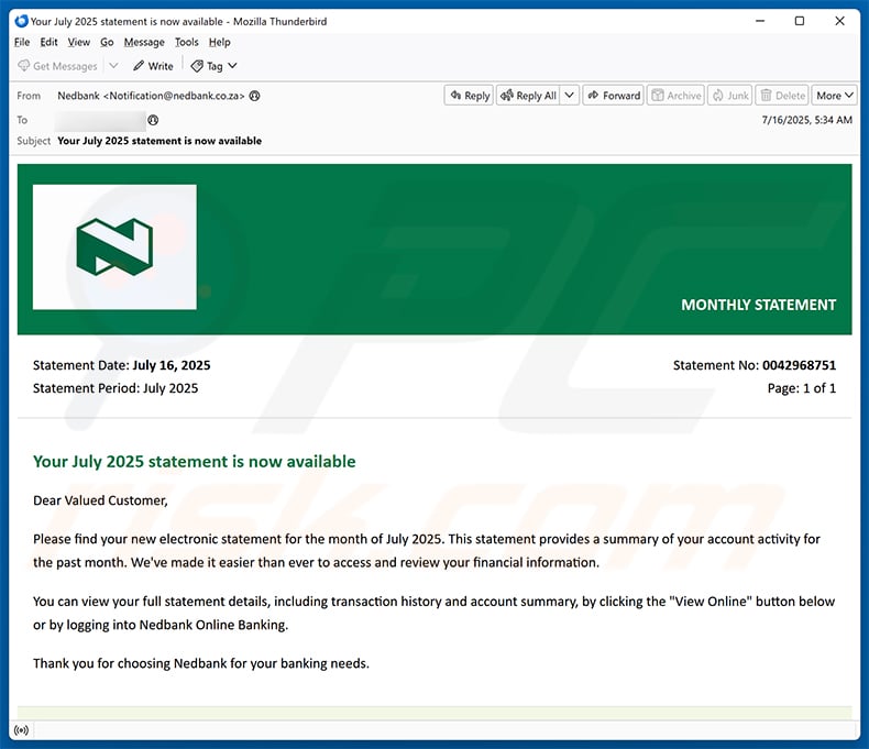 Nedbank email scam (2025-07-17)