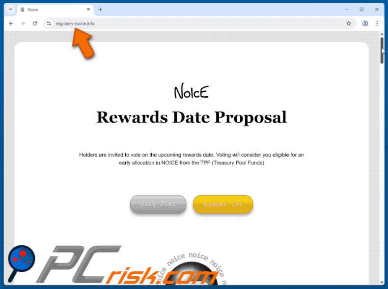 Appearance of the fake Noice Rewards website (GIF)