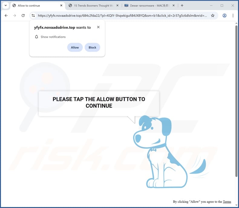 novaadsdrive[.]top pop-up redirects
