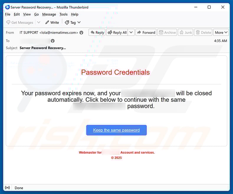 Password Credentials email scam (2025-07-30)