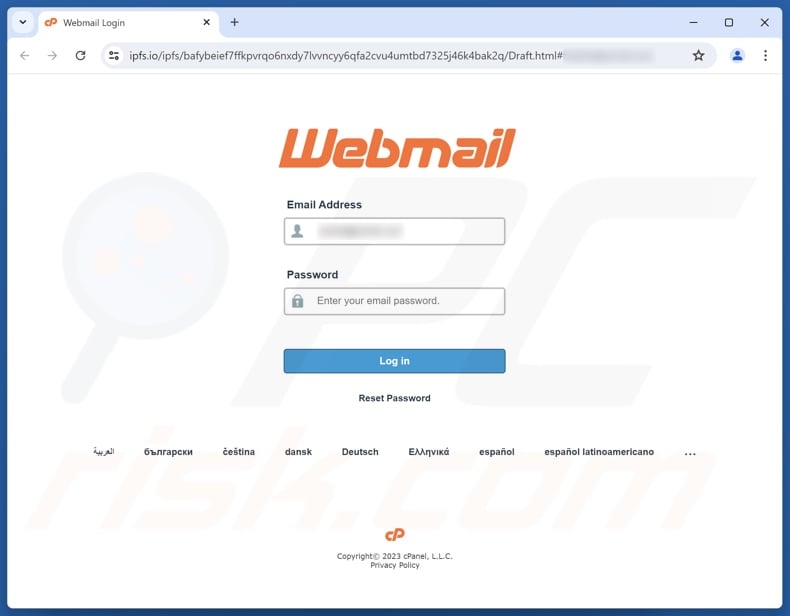 Payment Confirmation Advise scam email promoted phishing site