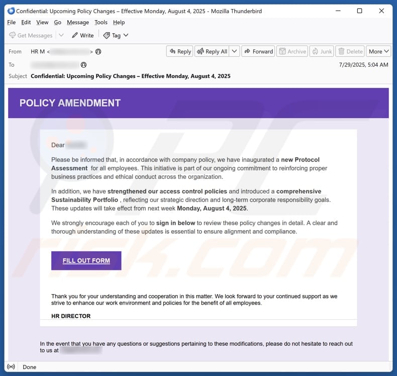 POLICY AMENDMENT email spam campaign
