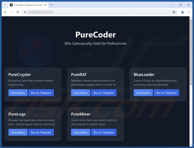 PureRAT malware promotion site
