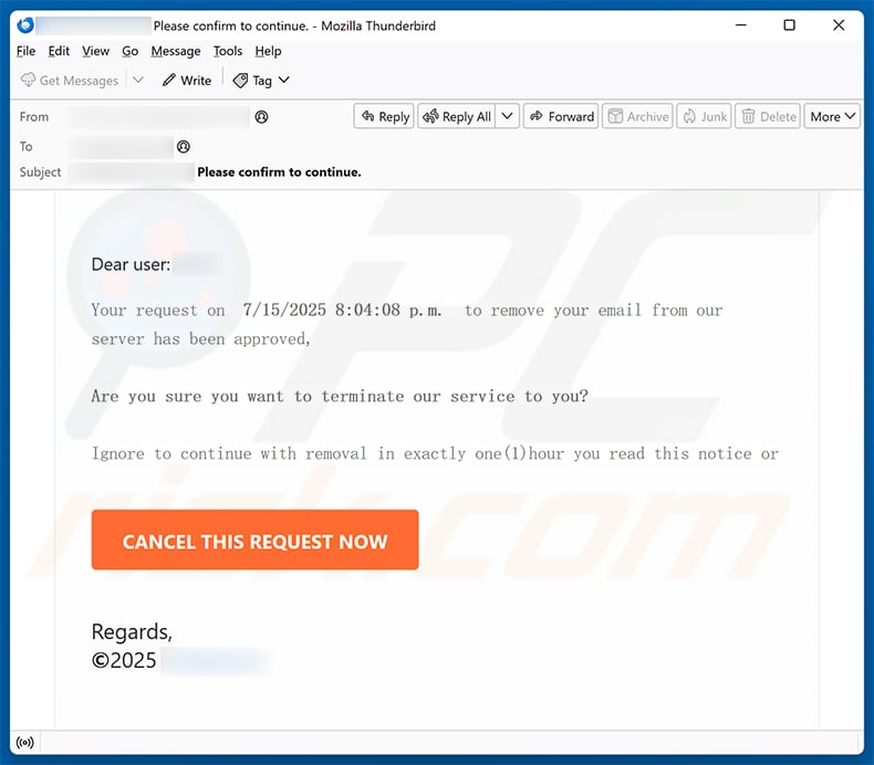 Removal From Server Has Been Approved And Initiated Email Scam (2025-07-17)