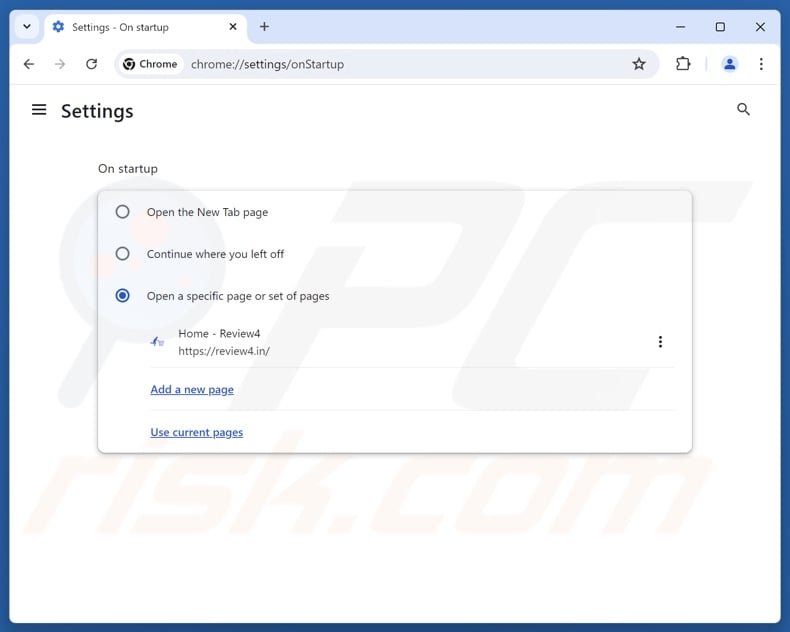 Removing review4.in from Google Chrome homepage