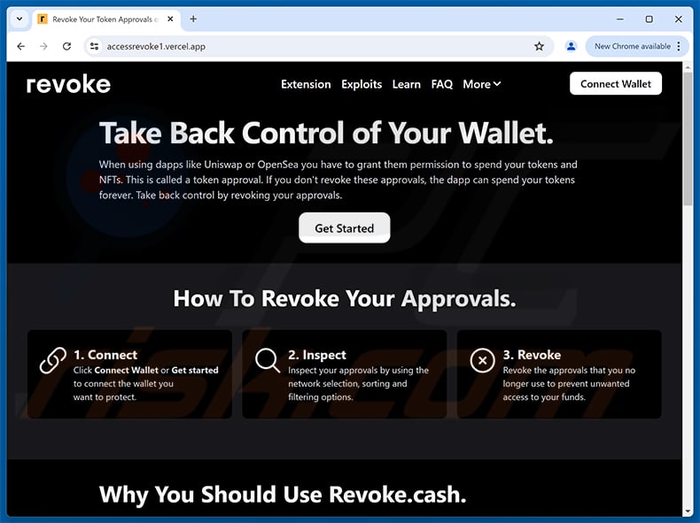 Fake revoke.cash website - accessrevoke1.vercel.app