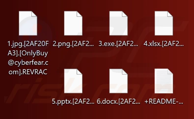 Files encrypted by REVRAC ransomware (.REVRAC extension)