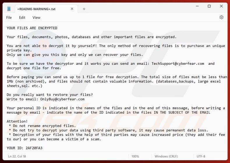 REVRAC ransomware text file (+README-WARNING+.txt)