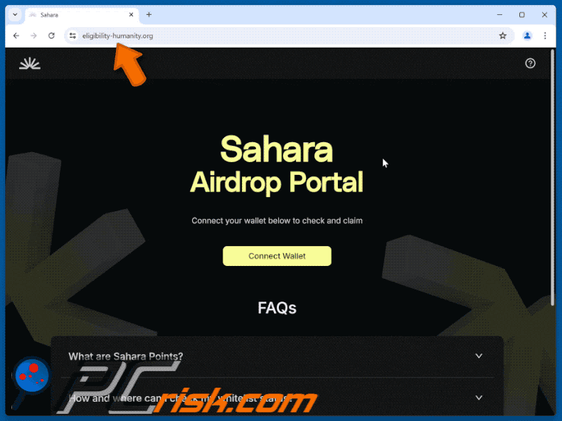 Appearance of Sahara Airdrop scam