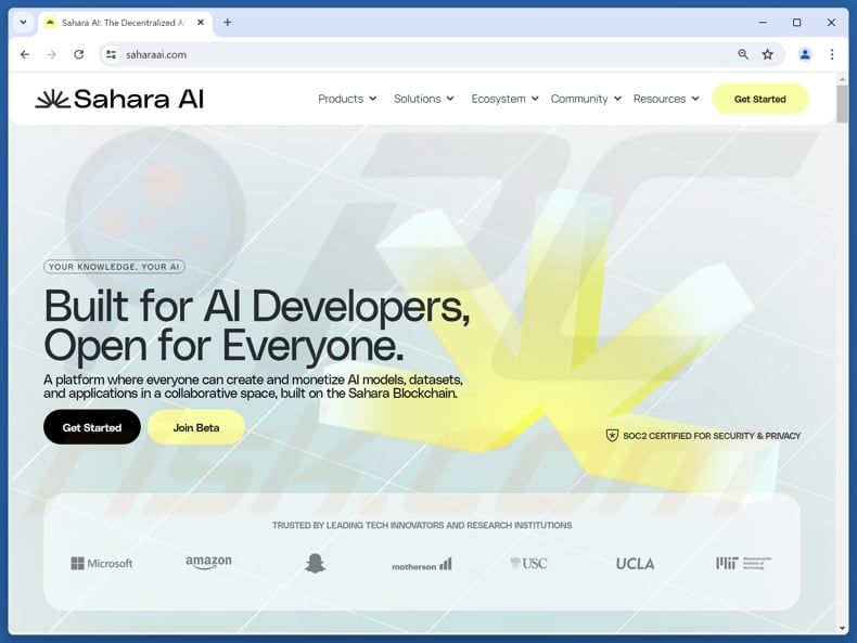 Sahara Airdrop Scam real website (saharaai.com)