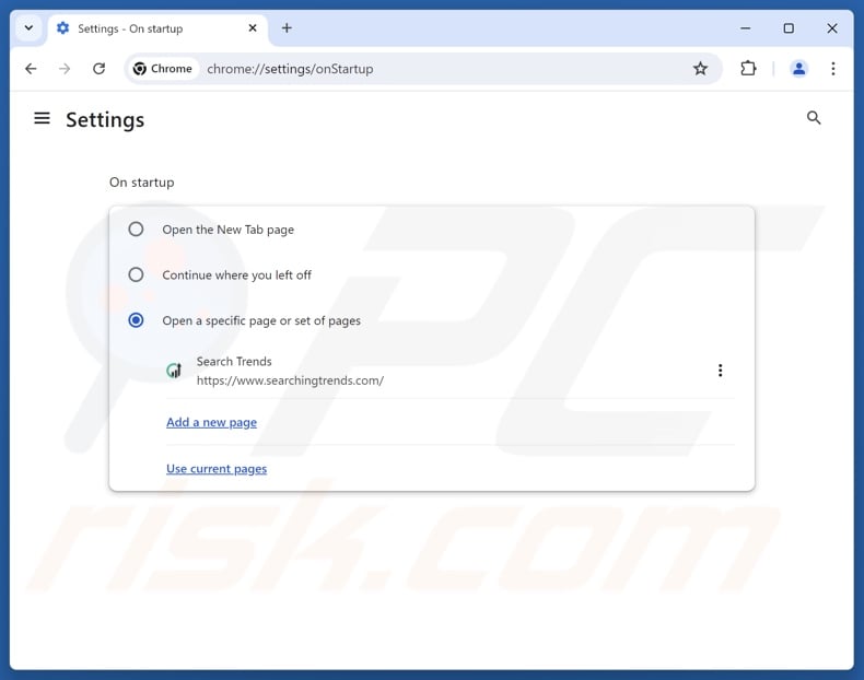 Removing searchingtrends.com from Google Chrome homepage