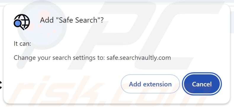 Safe Search browser hijacker asking for permissions