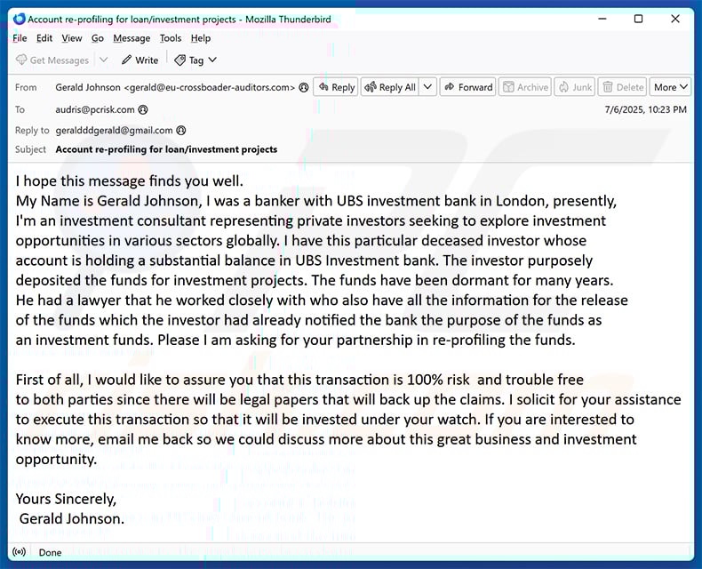 Seeking Partnership Investment email scam (2025-07-09)