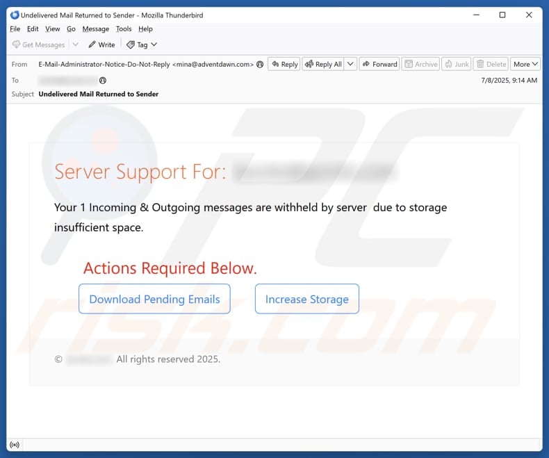 Server Support email spam campaign