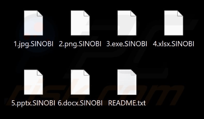 Files encrypted by Sinobi ransomware (.SINOBI extension)