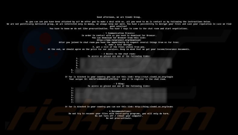 Sinobi ransomware wallpaper