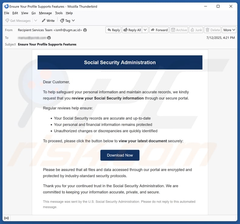 Social Security Administration email spam campaign