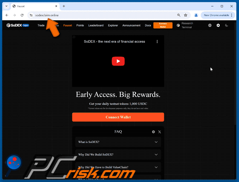 Appearance of the fake SoDEX Rewards website (GIF)