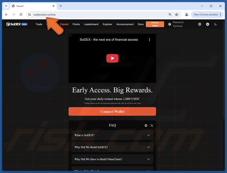 Fake SoDEX Rewards website