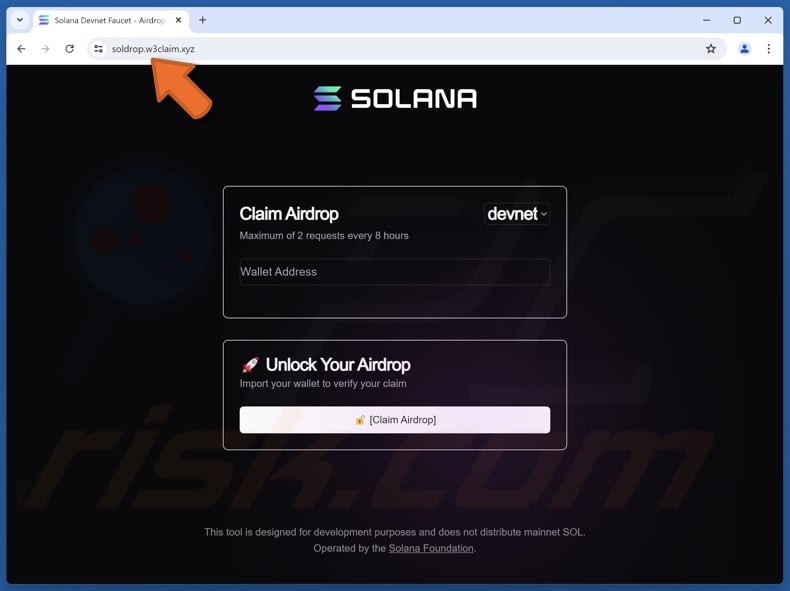Fake Solana Airdrop website