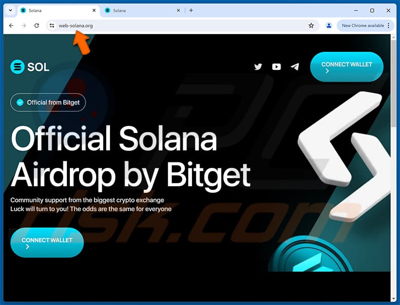 Solana Airdrop scam website (web-solana[.]org)