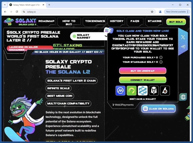 Solaxy (SOLX) Airdrop Scam real website (solaxy.io)
