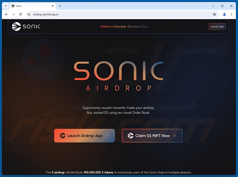 Sonic airdrop scam website (airdrop-paintswap[.]io)