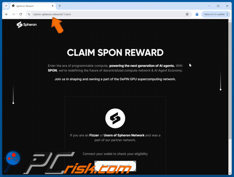 Appearance of Spheron (SPON) Reward scam
