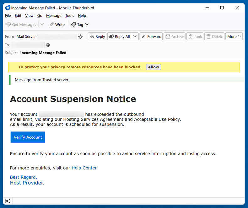 Account Suspension Notice email scam (2025-07-10)