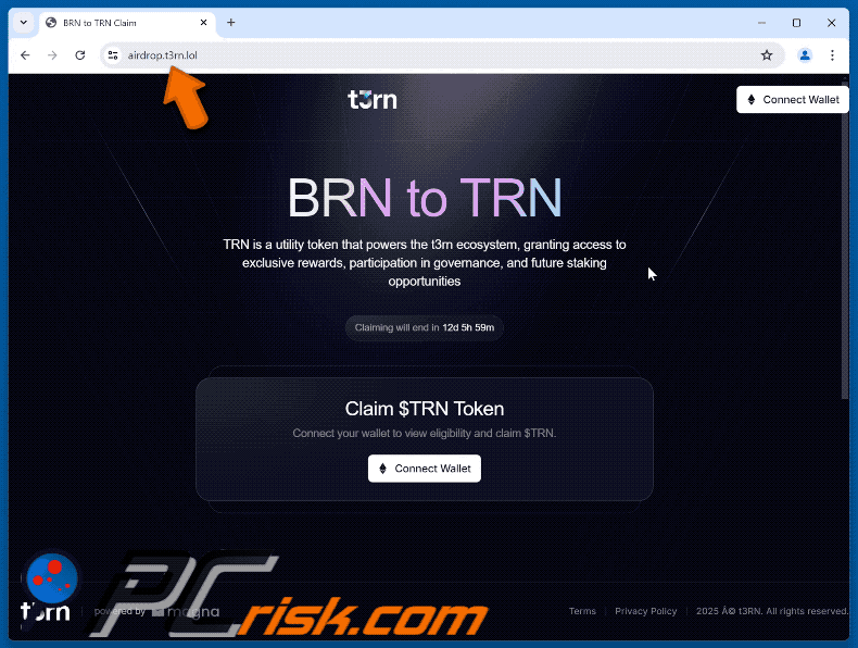 Appearance of the fake T3rn ($TRN) Airdrop website (GIF)