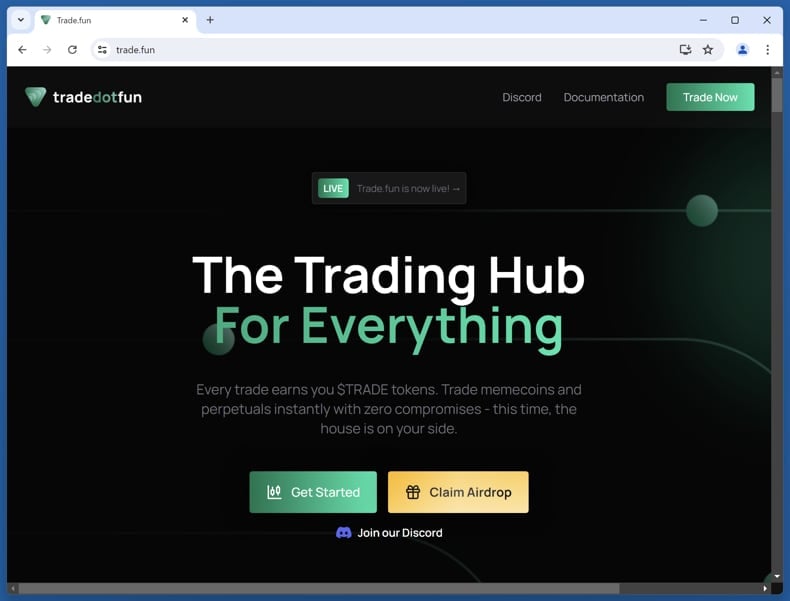 $TRADE Airdrop Scam website (trade.fun)