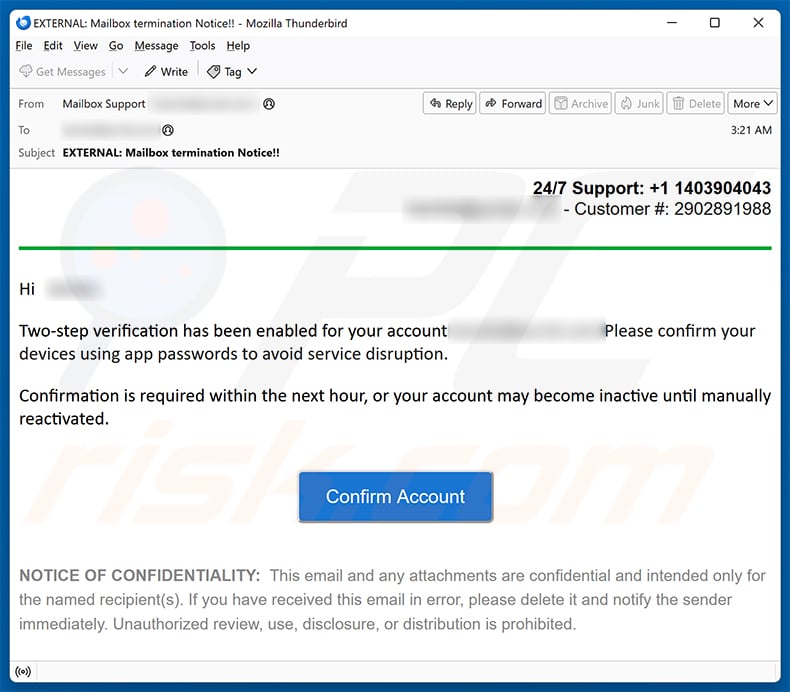 Two-Factor Verification email scam (2025-07-01)
