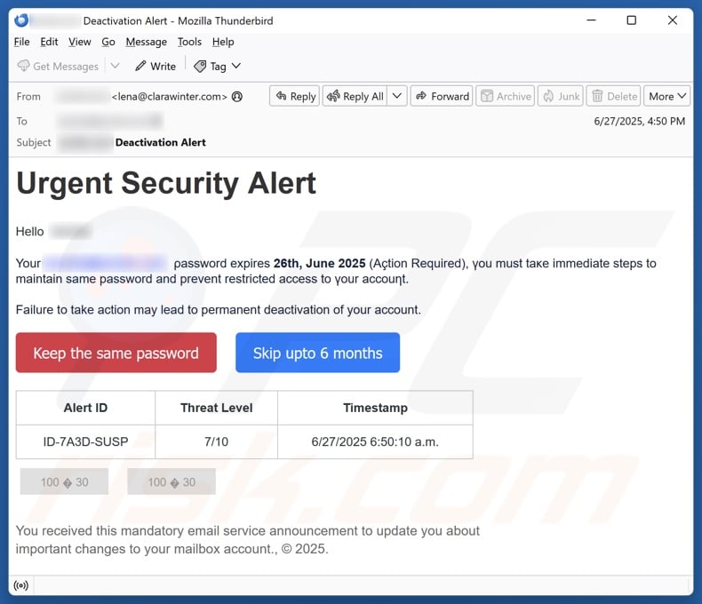Urgent Security Alert email spam campaign