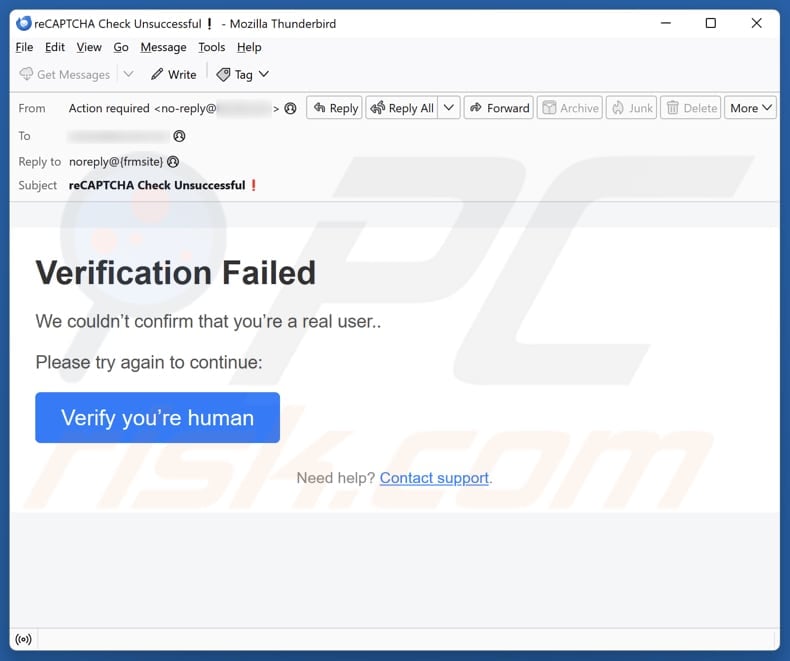 Verification Failed email spam campaign