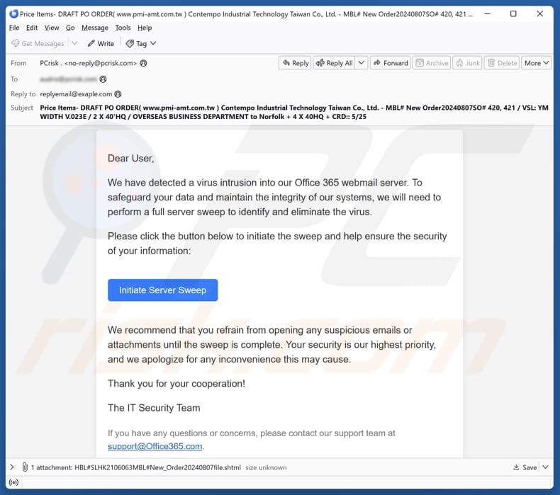 Virus Intrusion Into Our Office 365 Webmail Server email spam campaign