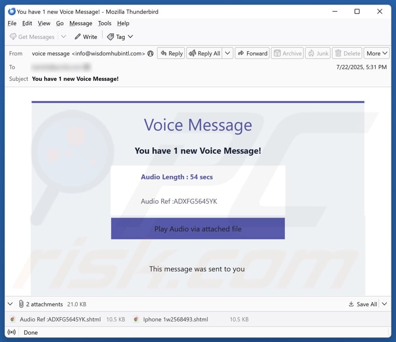 Voice Message email spam campaign