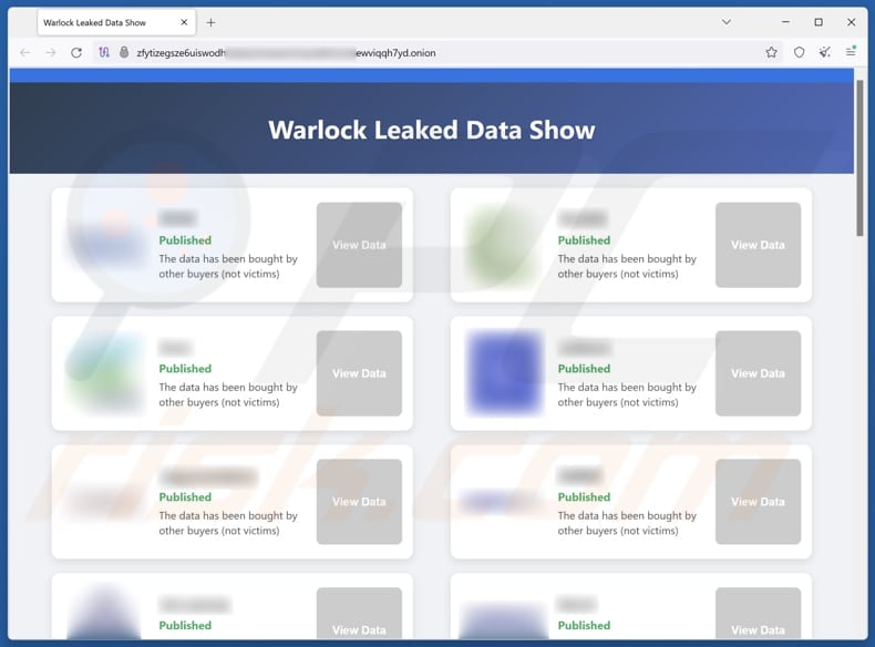 Warlock Group Ransomware data leaking site