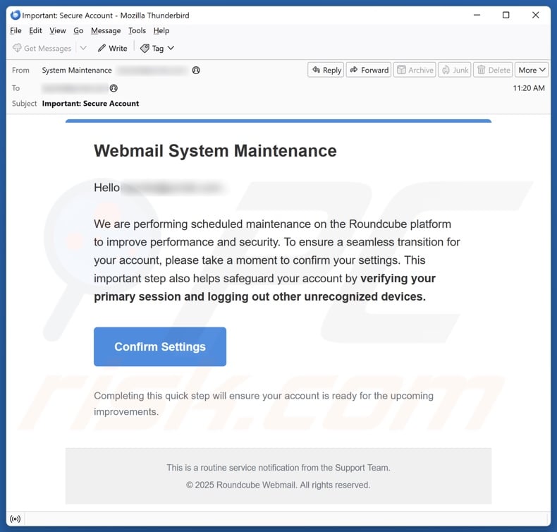 Webmail System Maintenance email spam campaign
