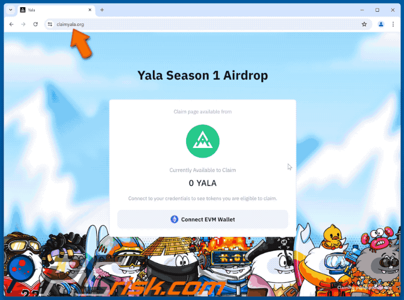 Appearance of the fake Yala Airdop website (GIF)